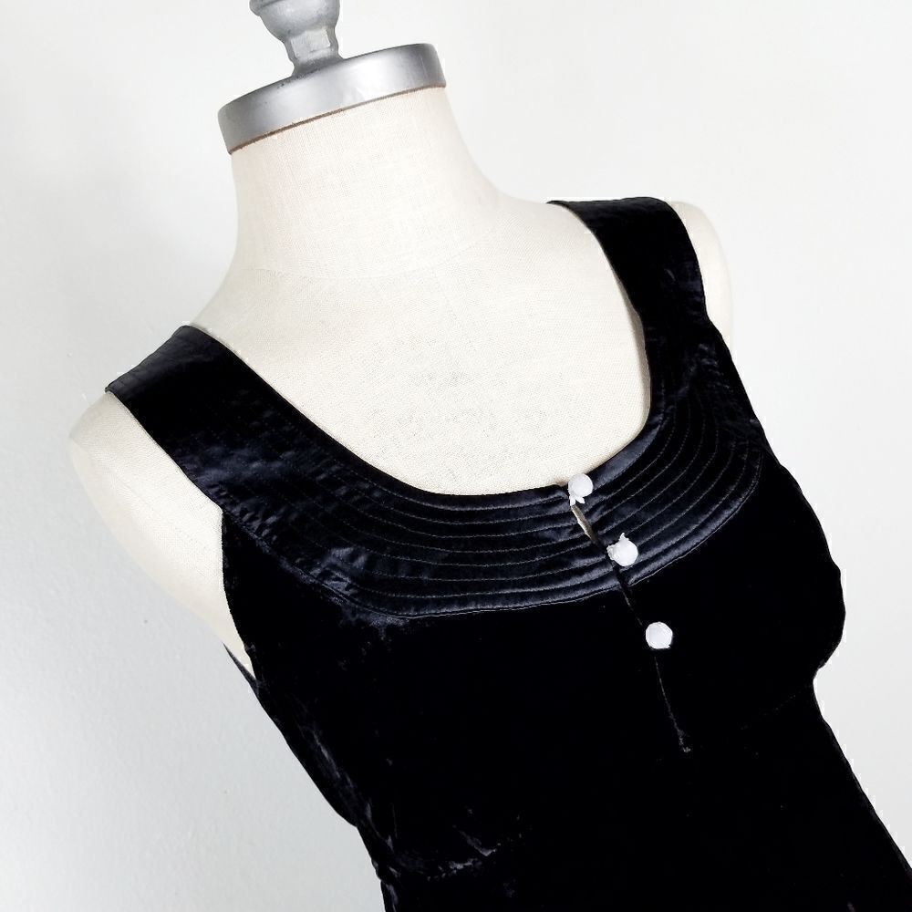 Joie Velvet Little Black Dress • Silk Details • A-Line Belted Sleeveless LBD - Picture 3 of 7